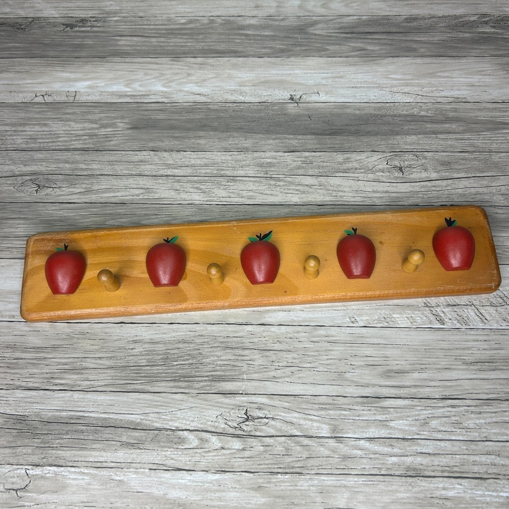 Apple Kitchen Peg Wall‎ Rack Rustic Farmhouse Handcrafted Wood Country House